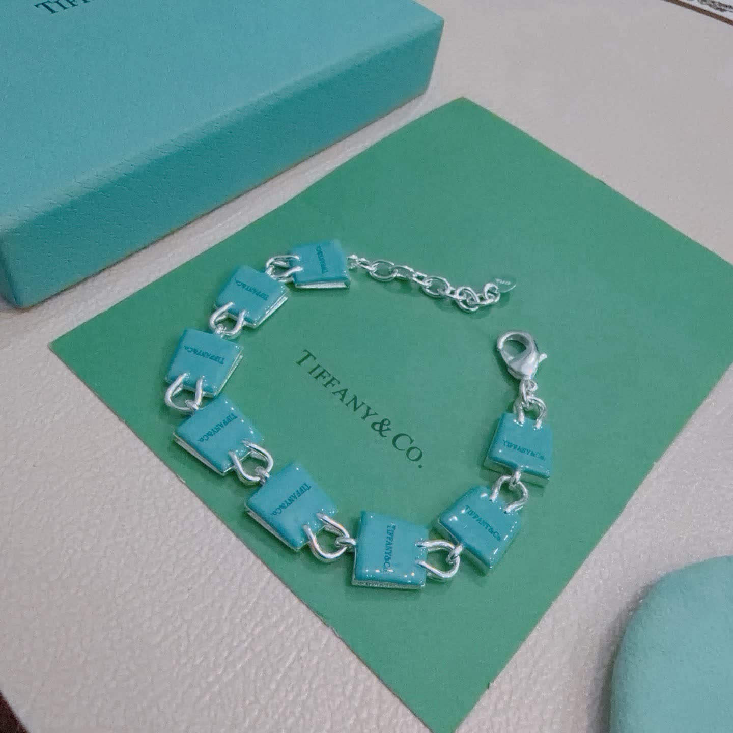 Tiffany & Co. Blue Enamel Bag Charm Bracelet